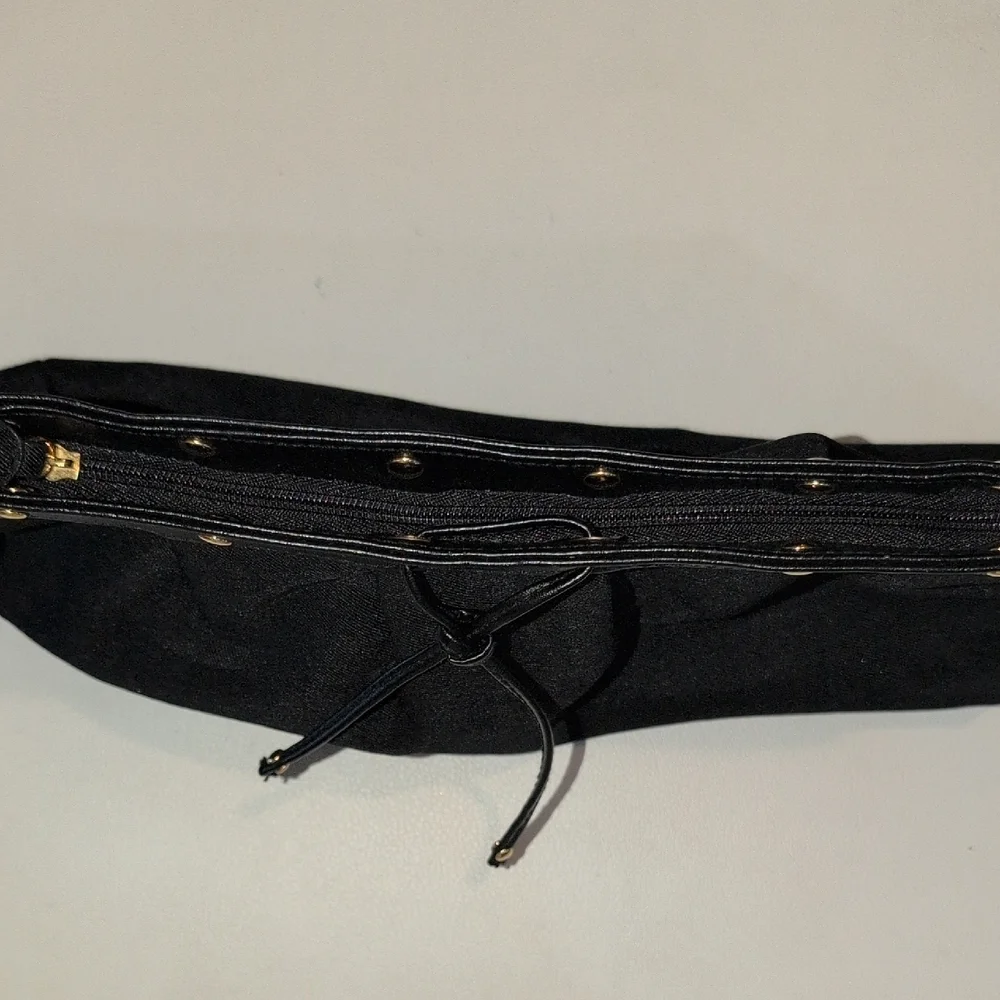 Yves Saint Laurent Black Satin Pouch with Gold Details